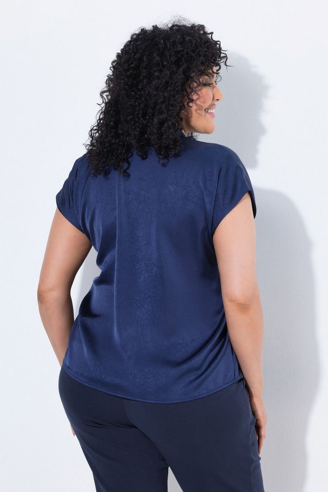 Ulla Popken Longbluse Satinbluse Ziernaht Wasserfallausschnitt Halbarm – Bild 3 von 4