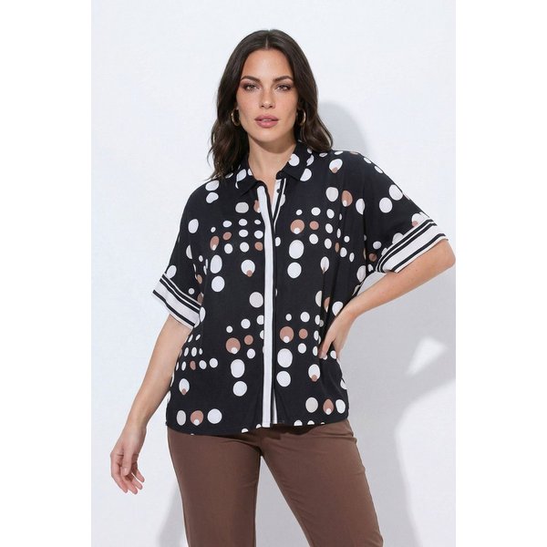 Ulla Popken Longbluse Slinky-Bluse Punkte Oversized Hemdkragen Halbarm