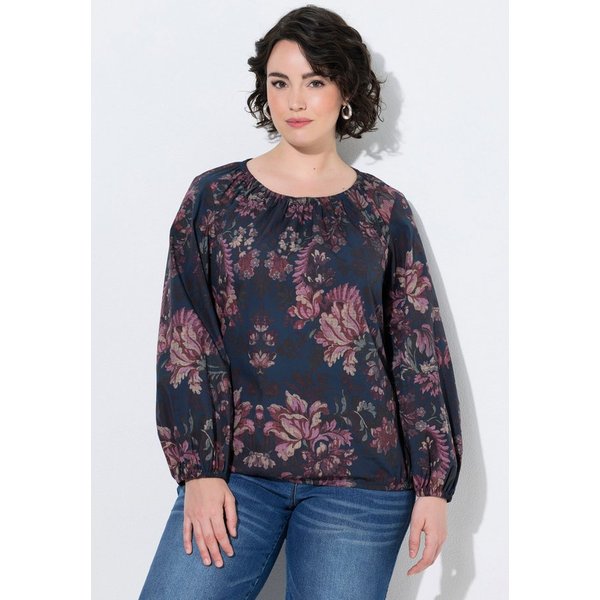 Ulla Popken Longbluse Tunika Blüten Rundhalsausschnitt Langarm