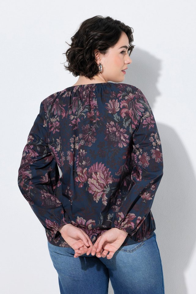 Ulla Popken Longbluse Tunika Blüten Rundhalsausschnitt Langarm – Bild 3 von 4