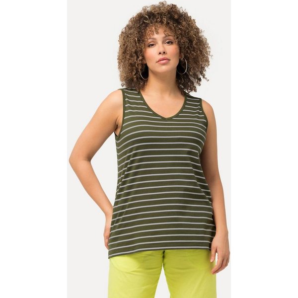 Ulla Popken Longtop Top 2er-Pack Ringel/uni V-Ausschnitt ärmellos (2-tlg)