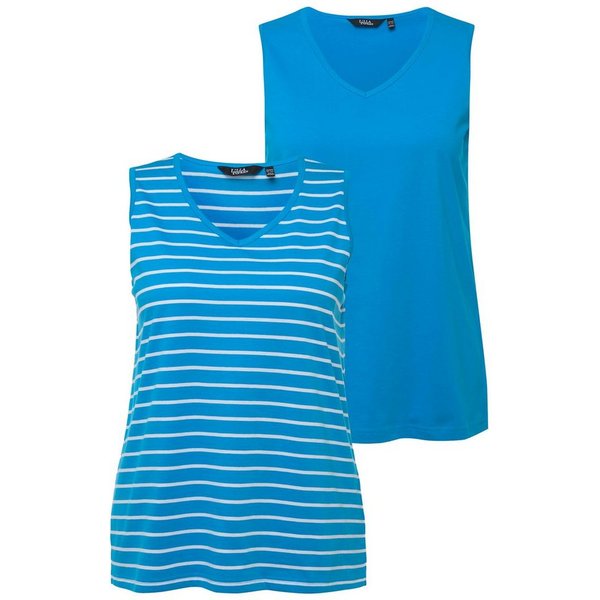 Ulla Popken Longtop Top 2er-Pack Ringel/uni V-Ausschnitt ärmellos (2-tlg)