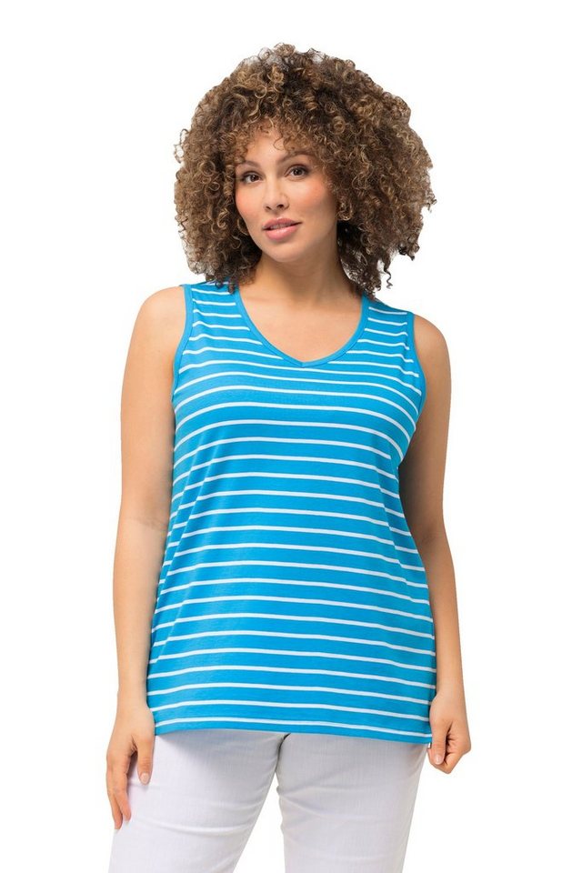 Ulla Popken Longtop Top 2er-Pack Ringel/uni V-Ausschnitt ärmellos (2-tlg) – Bild 2 von 5