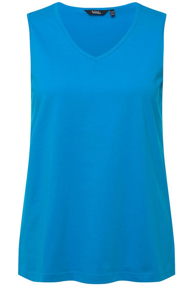 Ulla Popken Longtop Top 2er-Pack Ringel/uni V-Ausschnitt ärmellos (2-tlg) – Bild 4 von 5