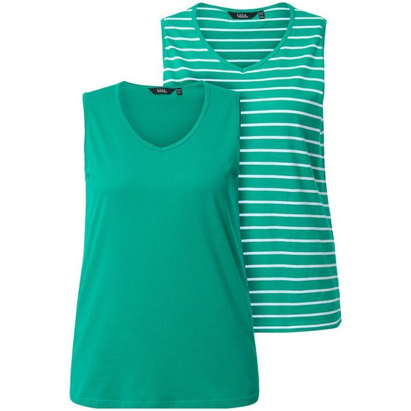 Ulla Popken Longtop Top 2er-Pack Ringel/uni V-Ausschnitt ärmellos (2-tlg)