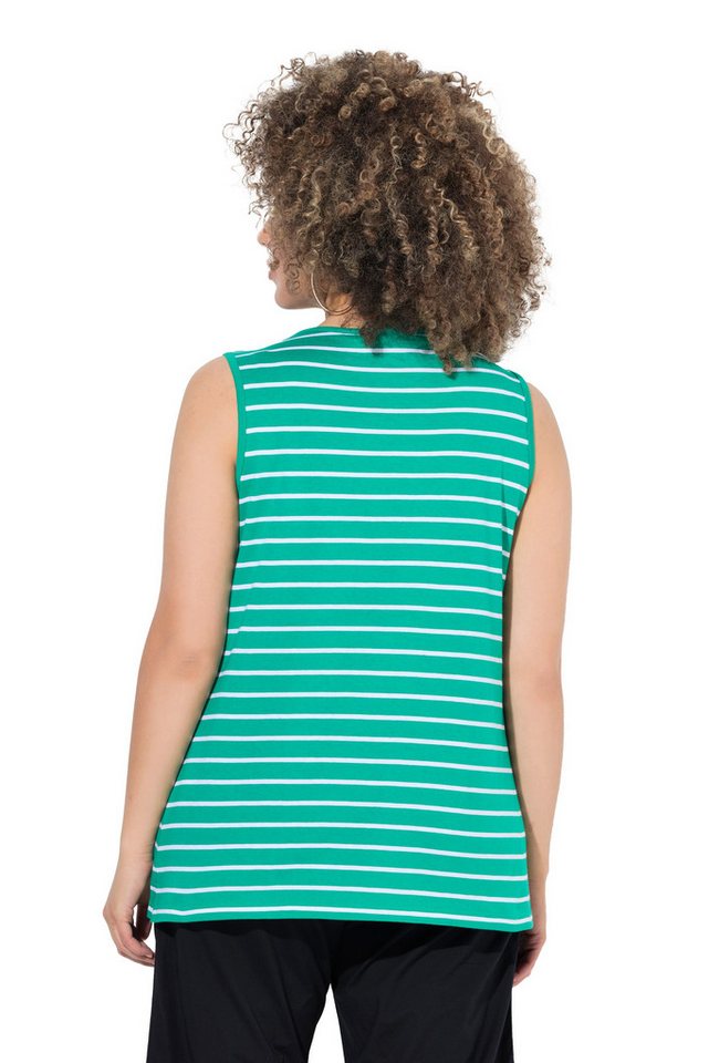 Ulla Popken Longtop Top 2er-Pack Ringel/uni V-Ausschnitt ärmellos (2-tlg) – Bild 3 von 4