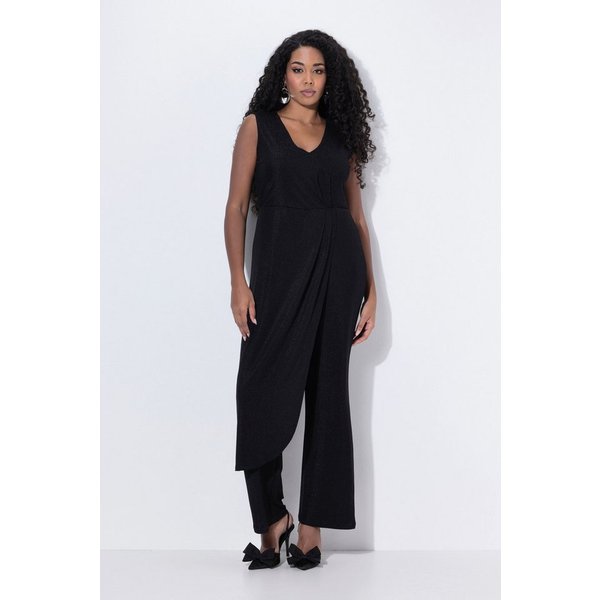 Ulla Popken Marlene-Hose Jumpsuit Glitter weites Bein V-Ausschnitt ärmellos