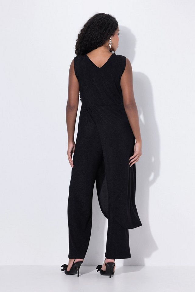 Ulla Popken Marlene-Hose Jumpsuit Glitter weites Bein V-Ausschnitt ärmellos – Bild 3 von 4