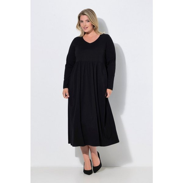 Ulla Popken Maxikleid Maxikleid A-Linie V-Ausschnitt Langarm