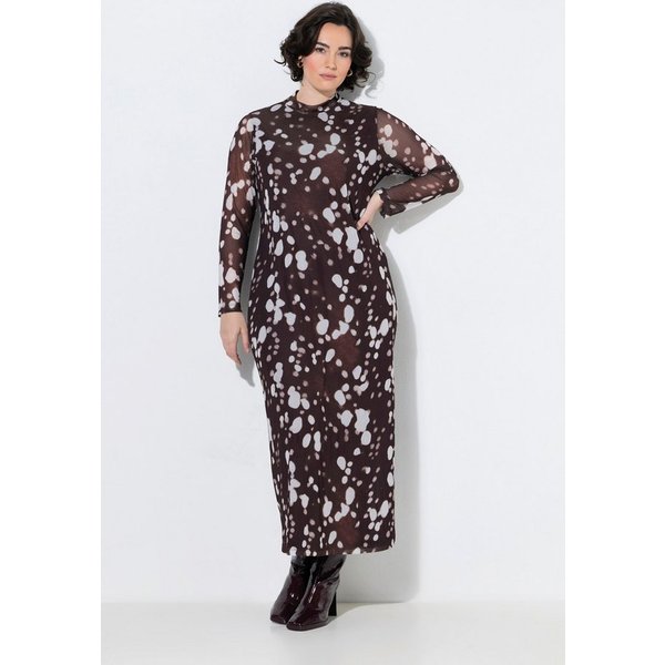 Ulla Popken Maxikleid Maxikleid Mesh Punkte Stehkragen Langarm