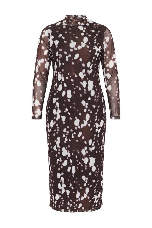 Ulla Popken Maxikleid Maxikleid Mesh Punkte Stehkragen Langarm – Bild 2 von 4