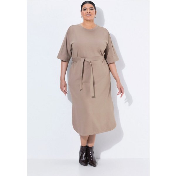 Ulla Popken Maxikleid Midikleid Oversized Rundhals Halbarm Taschen
