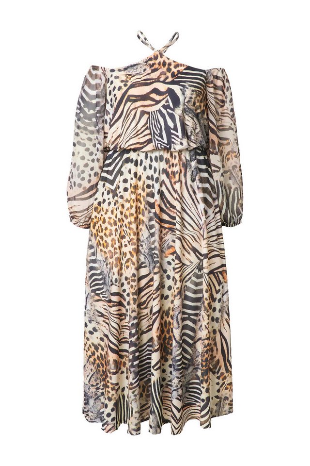 Ulla Popken Maxikleid Offshoulder-Maxikleid Chiffon Animal-Patchprint – Bild 2 von 4