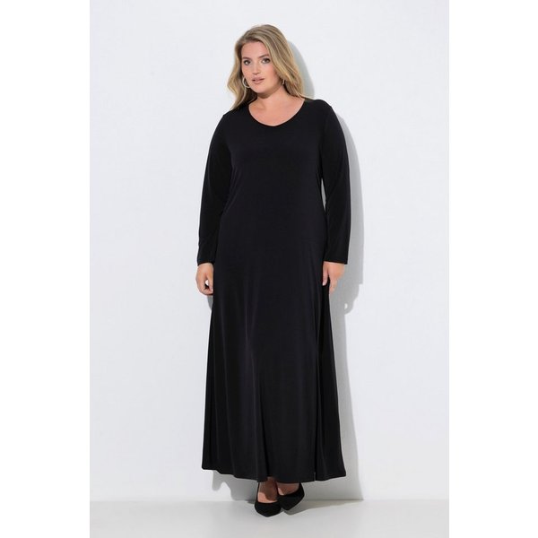 Ulla Popken Maxikleid Maxikleid Schulter-Einsätze V-Ausschnitt Langarm