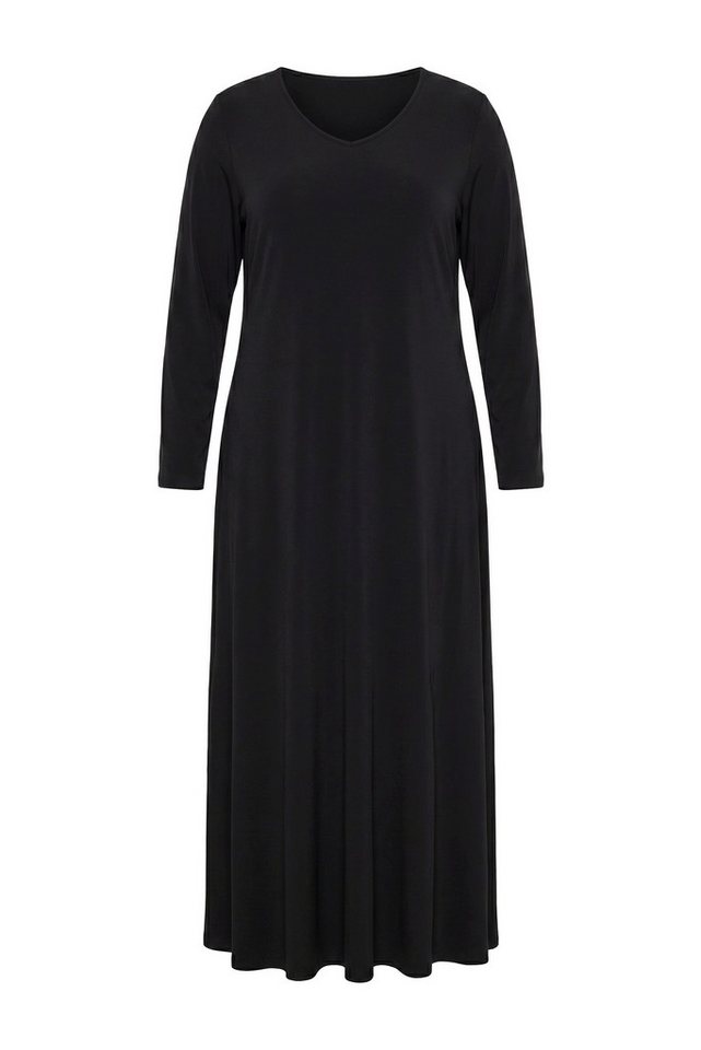Ulla Popken Maxikleid Maxikleid Schulter-Einsätze V-Ausschnitt Langarm – Bild 2 von 4
