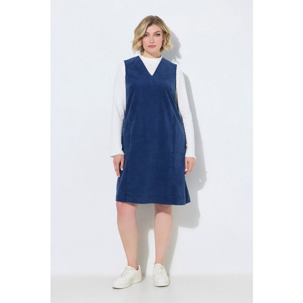 Ulla Popken Midikleid Cordkleid V-Ausschnitt ärmellos Taschen