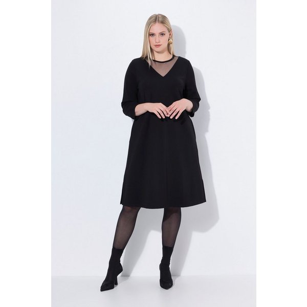 Ulla Popken Midikleid Midikleid Mesh-Einsatz Rundhals 3/4-Arm