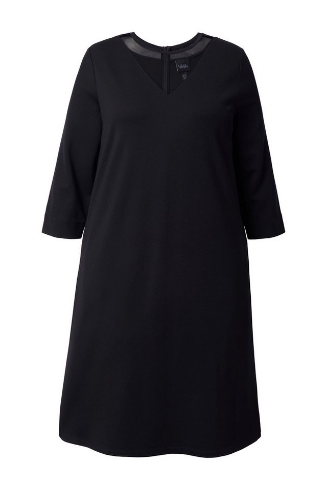 Ulla Popken Midikleid Midikleid Mesh-Einsatz Rundhals 3/4-Arm – Bild 2 von 4