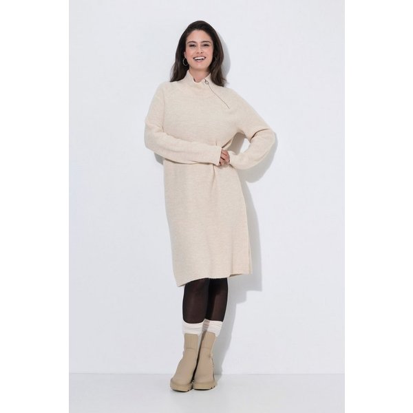 Ulla Popken Midikleid Strickkleid Ripp-Einsätze Troyerkragen Langarm