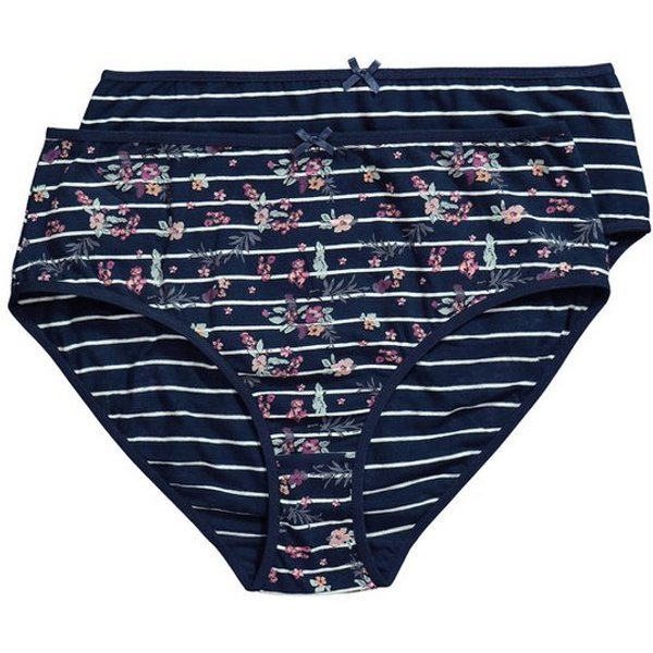 Ulla Popken Midislip Midislips 2er-Pack Blüten/Streifen Biobaumwolle