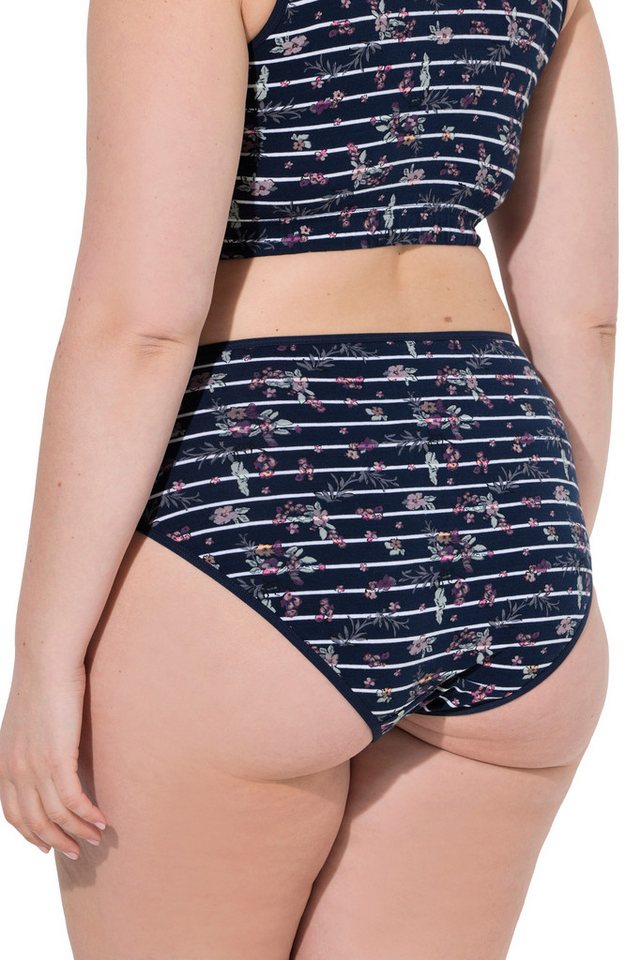 Ulla Popken Midislip Midislips 2er-Pack Blüten/Streifen Biobaumwolle – Bild 3 von 4