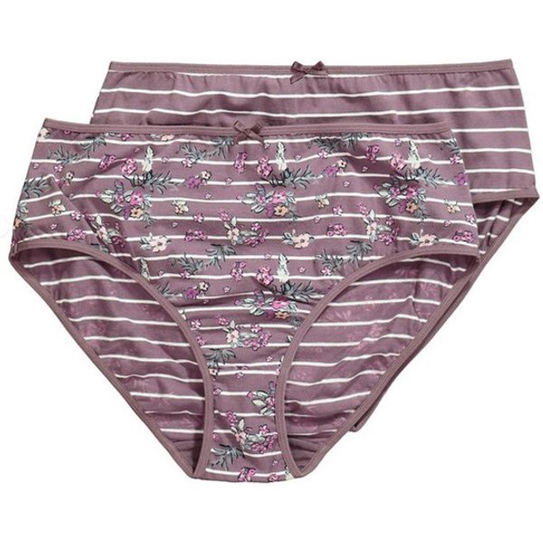 Ulla Popken Midislip Midislips 2er-Pack Blüten/Streifen Biobaumwolle