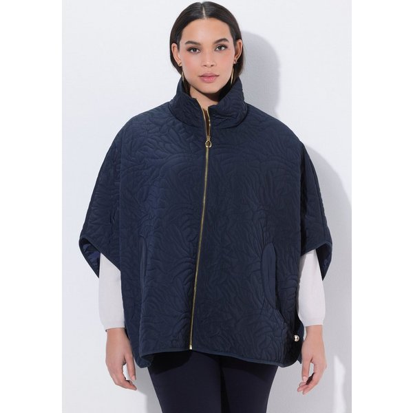 Ulla Popken Outdoorjacke Stepp-Poncho Oversized Samt-Piping Stehkragen