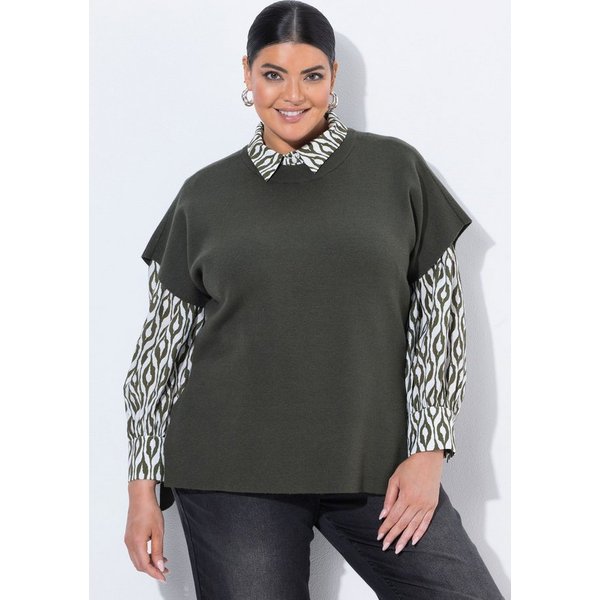 Ulla Popken Pullunder Pullunder Oversized Stehkragen ärmellos