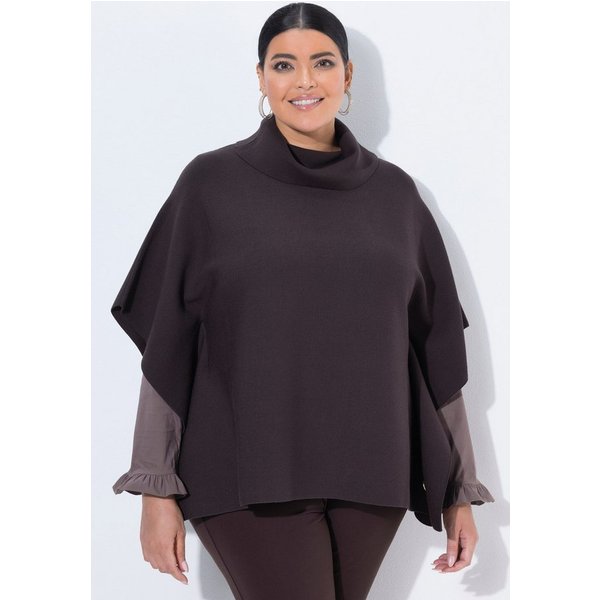 Ulla Popken Pullunder Poncho-Pullover Oversized Rollkragen ärmellos