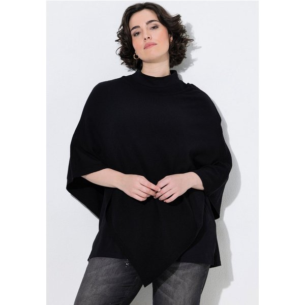Ulla Popken Pullunder Strick-Poncho Zipfelsaum U-Boot-Ausschnitt