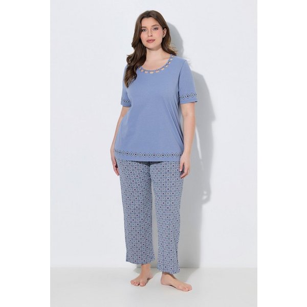 Ulla Popken Pyjama Pyjama Cut-Out-Borte Rundhals Halbarm