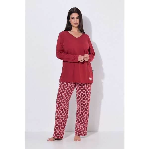 Ulla Popken Pyjama Pyjama Schneeflocken V-Ausschnitt Langarm