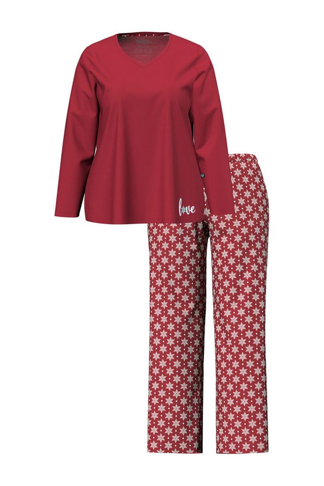 Ulla Popken Pyjama Pyjama Schneeflocken V-Ausschnitt Langarm – Bild 2 von 4