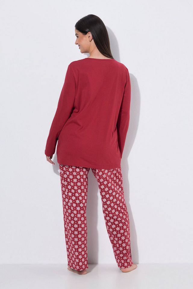 Ulla Popken Pyjama Pyjama Schneeflocken V-Ausschnitt Langarm – Bild 3 von 4