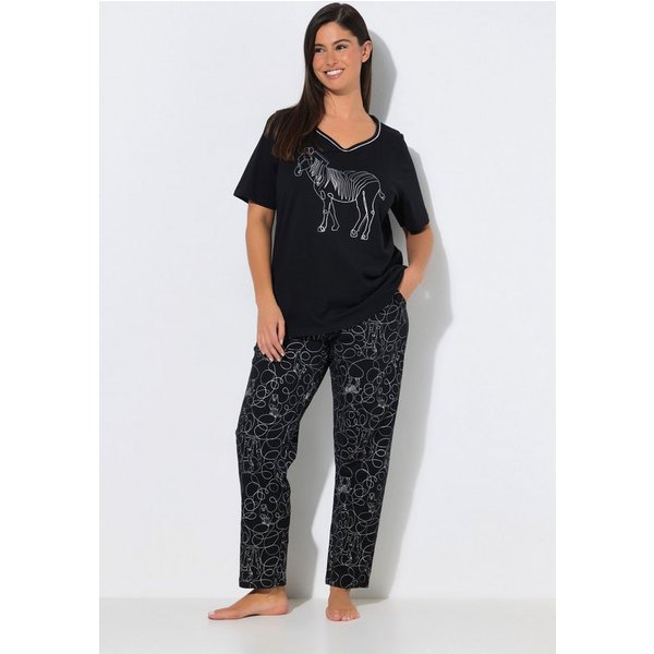 Ulla Popken Pyjama Pyjama Zebra Herzausschnitt Halbarm