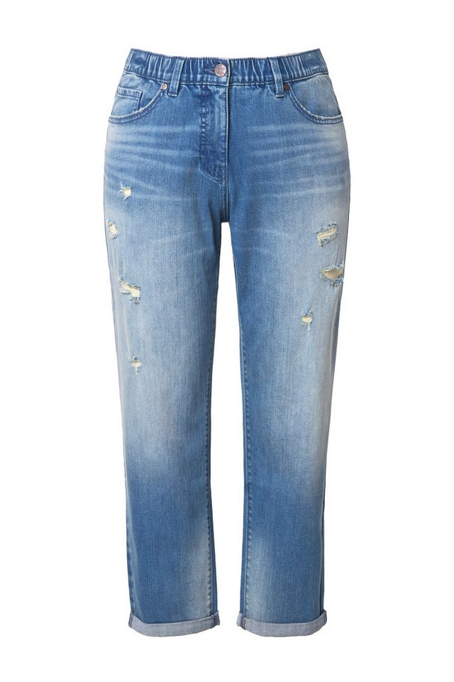 Ulla Popken Regular-fit-Jeans Boyfriend-Jeans Destroy-Effekte Komfortbund – Bild 2 von 4