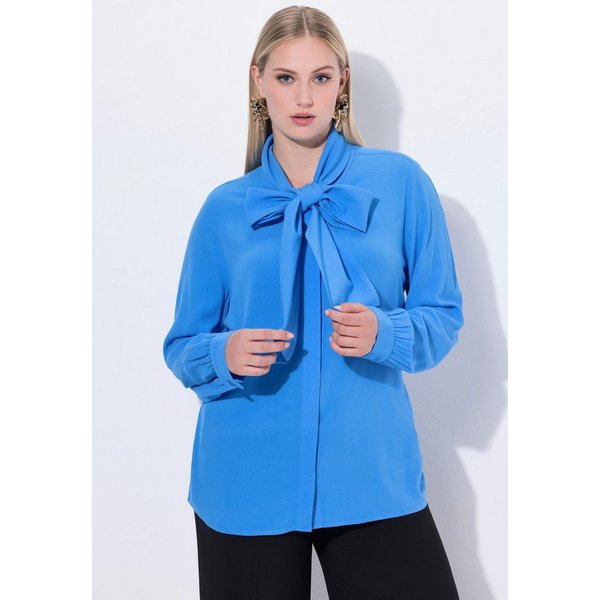 Ulla Popken Satinbluse Bluse angeschnittener Schal Langarm