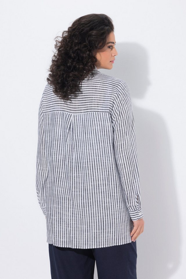 Ulla Popken Satinbluse Bluse Leinenmix Patchmuster Hemdkragen Langarm – Bild 3 von 4