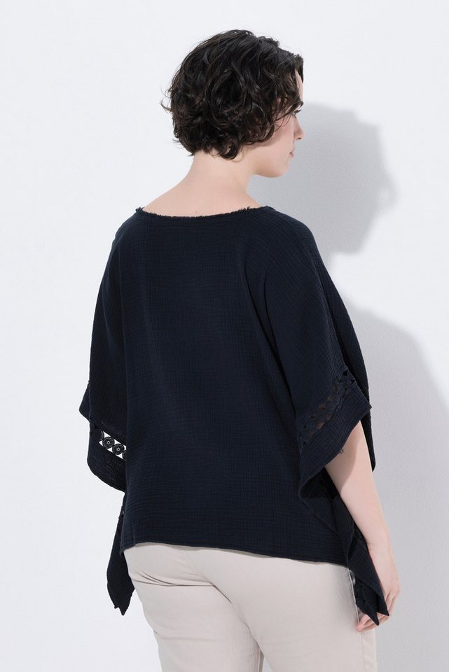 Ulla Popken Schlupfbluse Musselin-Bluse Spitze Oversized Rundhals Halbarm – Bild 3 von 4