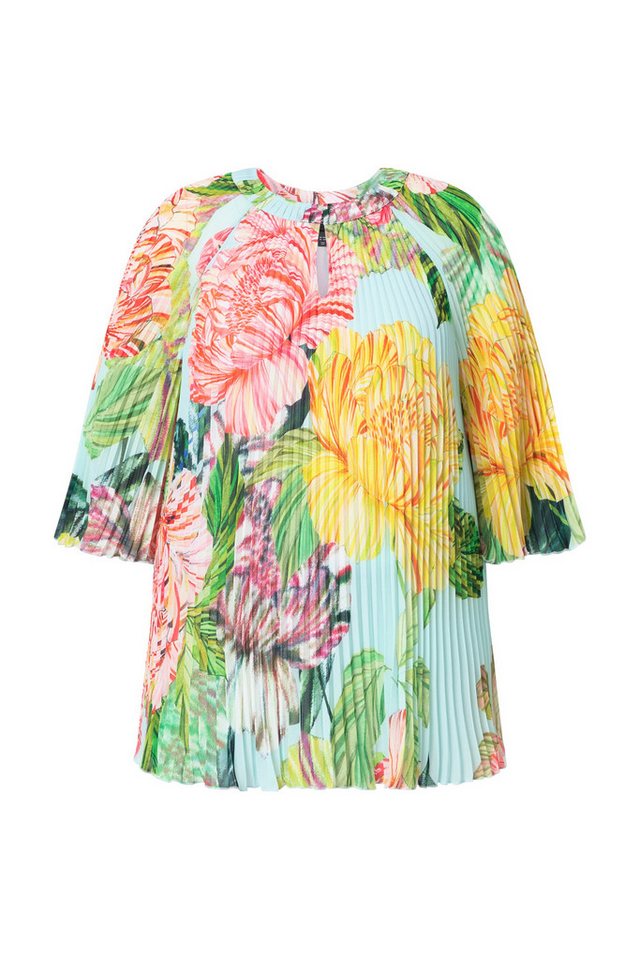 Ulla Popken Schlupfbluse Plissee-Bluse Blüten A-Linie Rundhals 3/4-Arm – Bild 2 von 4