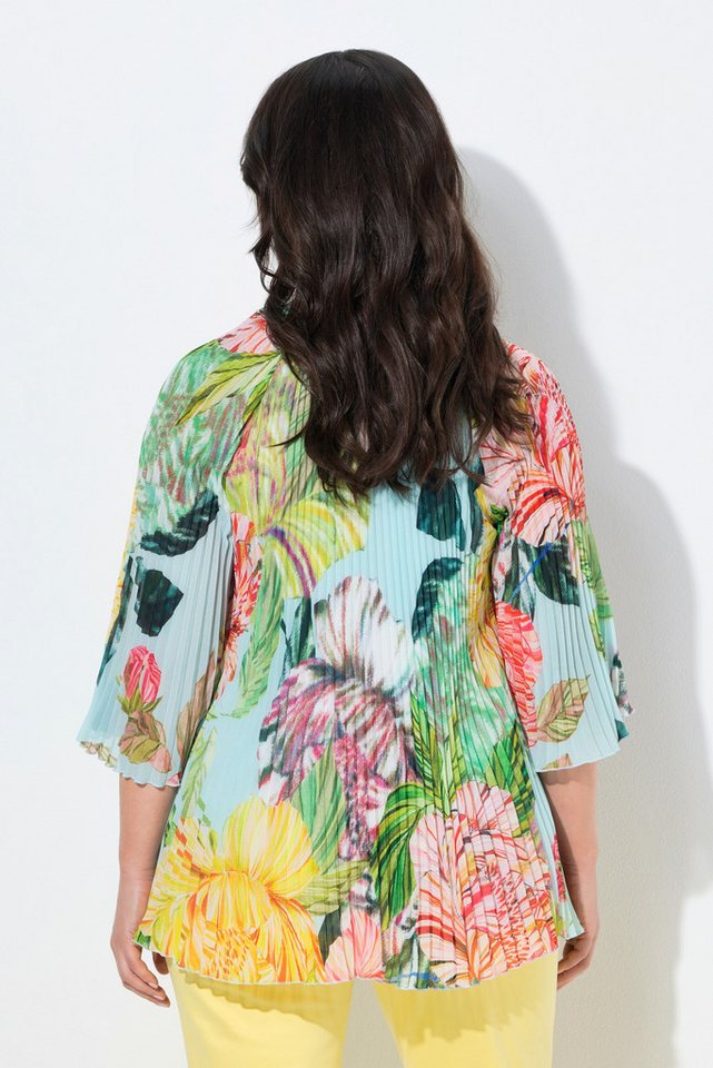 Ulla Popken Schlupfbluse Plissee-Bluse Blüten A-Linie Rundhals 3/4-Arm – Bild 3 von 4