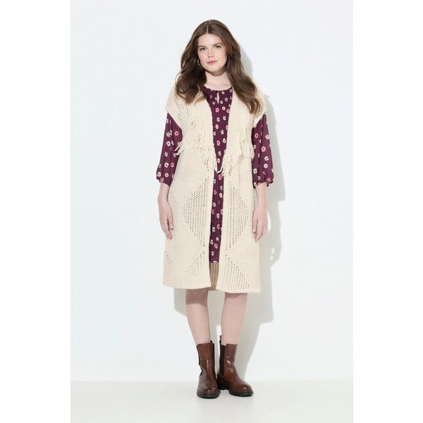 Ulla Popken Steppweste Strickweste lang oversized offene Form Rhomben