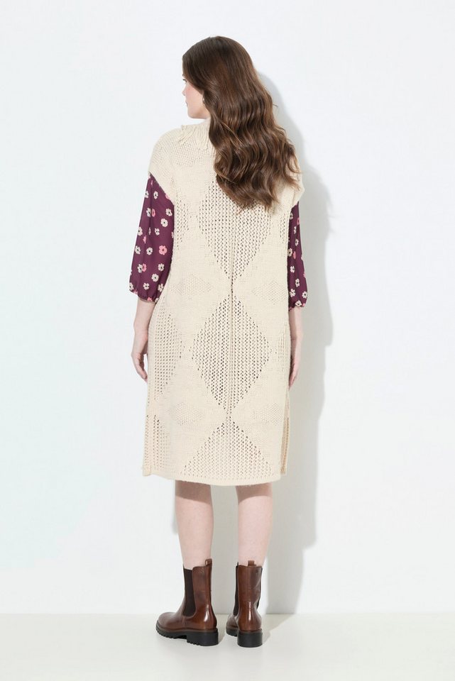 Ulla Popken Steppweste Strickweste lang oversized offene Form Rhomben – Bild 3 von 4