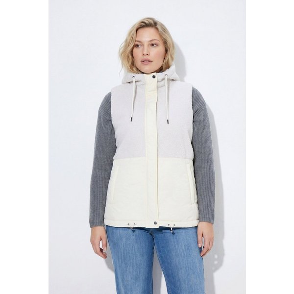 Ulla Popken Steppweste Weste Teddyfleece A-Linie Kapuze ärmellos