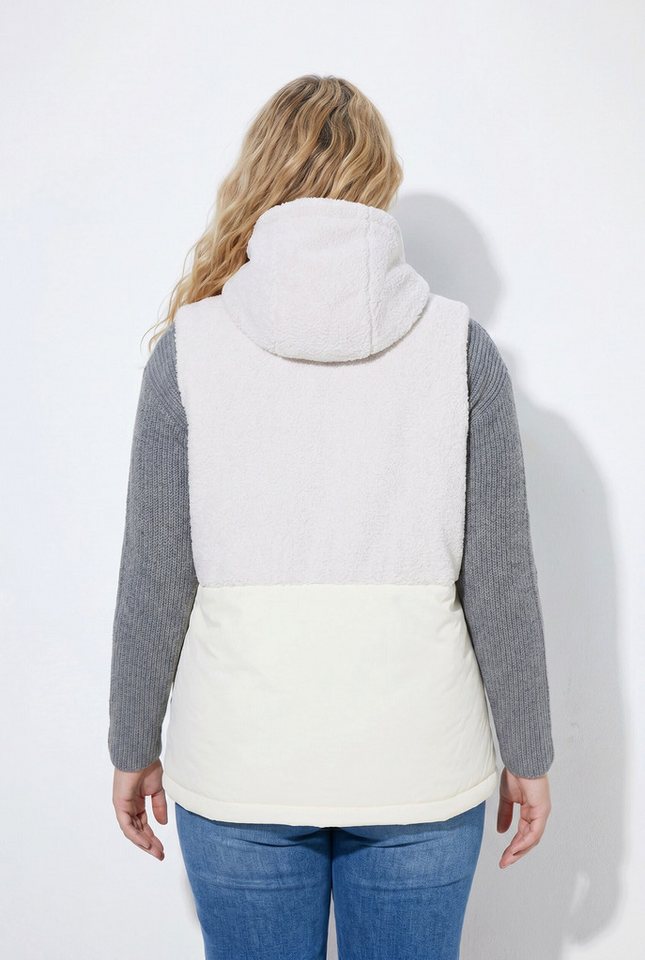Ulla Popken Steppweste Weste Teddyfleece A-Linie Kapuze ärmellos – Bild 3 von 4