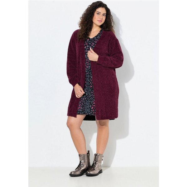 Ulla Popken Strickjacke Chenille-Strickjacke V-Ausschnitt offene Form
