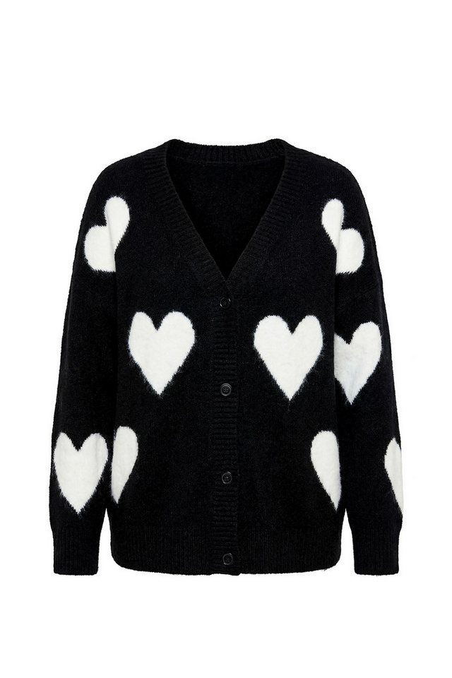 Ulla Popken Strickjacke Strickjacke Herzen Oversized V-Ausschnitt Langarm – Bild 2 von 4