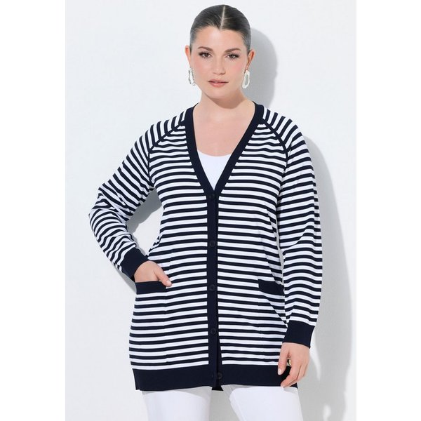 Ulla Popken Strickjacke Strickjacke in Ringeloptik aus Feinstrick