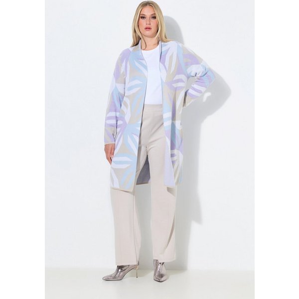 Ulla Popken Strickjacke Long-Strickjacke grafisches Muster Stehkragen