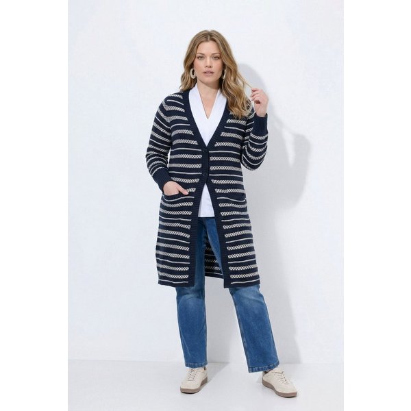 Ulla Popken Strickjacke Long-Strickjacke V-Ausschnitt Langarm Biobaumwolle